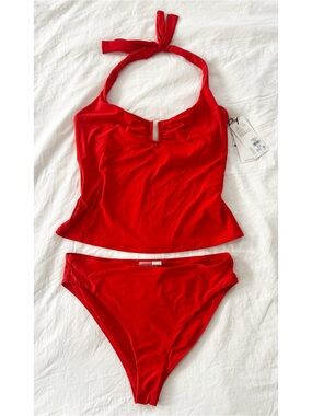 CALIA U-Bar Tankini Set Fresh Red NWT XL Top Used Excellent Condition L Bottom